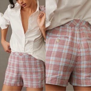 Maeve Anthropologie Linen Blend Plaid Lightweight Dress Shorts Size 14